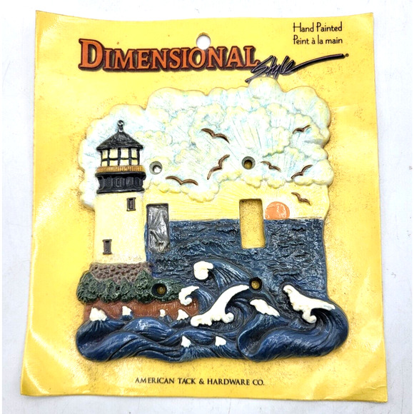 Handpainted Dimensional Lighthouse Double Switch Plate 5x5" NEWwh - Picture 2 of 6